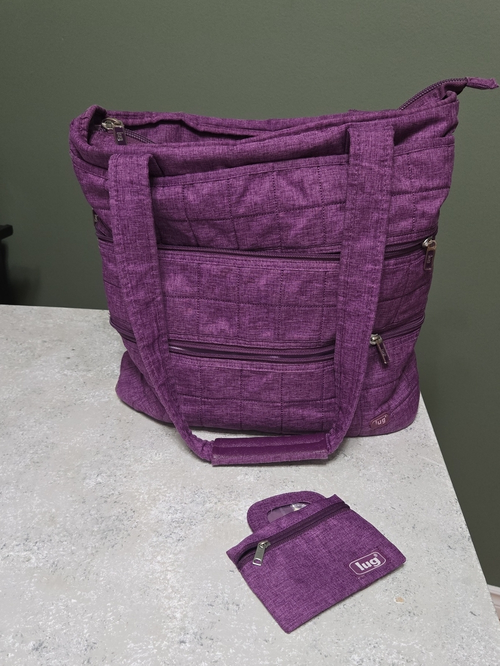 Lug Puddle Jumper Quilted Purple Tote with Matching Coin Pouch